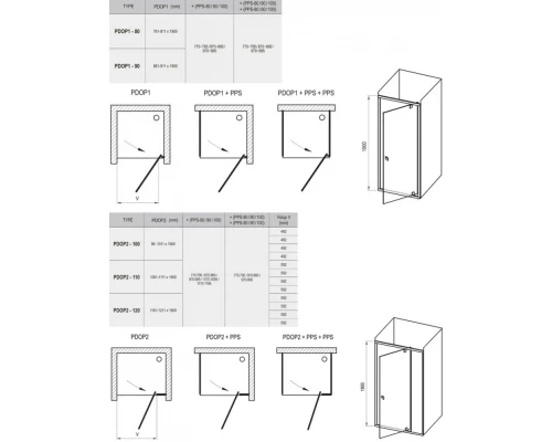 Душевая дверь Ravak Pivot PDOP2-100, профиль черный, витраж транспарент, 03GA0300Z1