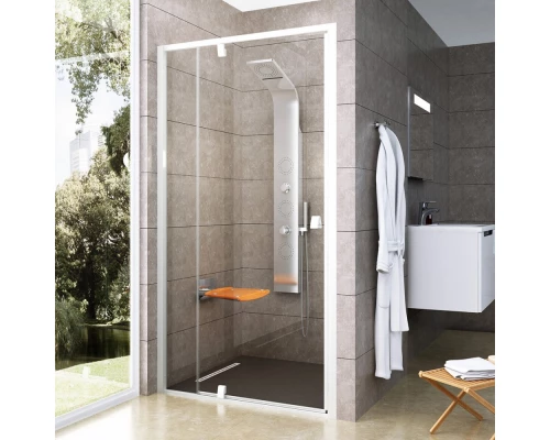 Душевая дверь Ravak Pivot PDOP2-110, профиль белый, ручки и петли белые, витраж транспарент, 03GD0101Z1