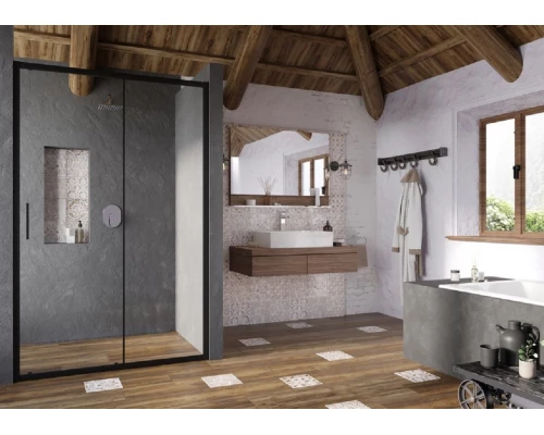 Душевая дверь в нишу Ravak Blix Slim BLSDP2-100, профиль чёрный, витраж транспарент, X0PMA0300Z1