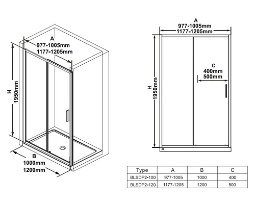 Душевая дверь в нишу Ravak Blix Slim BLSDP2-100, профиль чёрный, витраж транспарент, X0PMA0300Z1