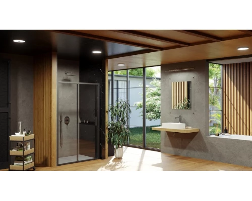 Душевая дверь в нишу Ravak Blix Slim BLSDP2-120, профиль чёрный, витраж транспарент, X0PMG0300Z1