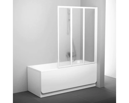 Шторка для ванны Ravak VS3 130, профиль белый/сатин, витраж полистирол рейн/транспарент/грейп