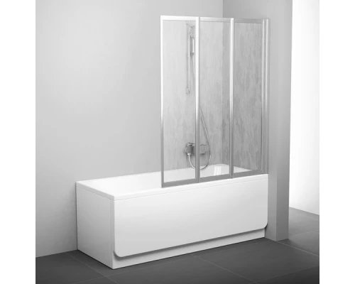 Шторка для ванны Ravak VS3 130, профиль белый/сатин, витраж полистирол рейн/транспарент/грейп