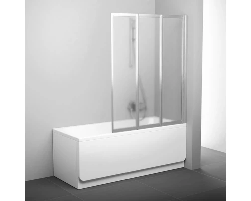 Шторка для ванны Ravak VS3 130, профиль белый/сатин, витраж полистирол рейн/транспарент/грейп