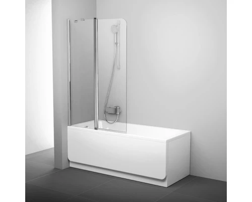 Шторка на ванну Ravak CVS2 100, левая/правая, профиль сатин/блестящий/белый, витраж транспарент