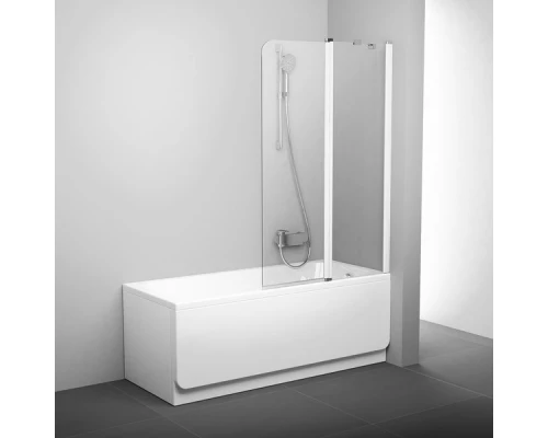 Шторка на ванну Ravak CVS2 100, левая/правая, профиль сатин/блестящий/белый, витраж транспарент