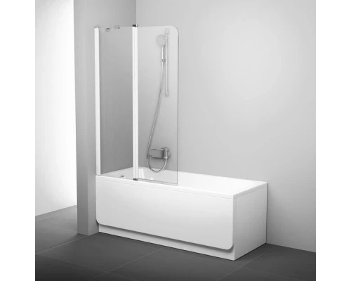 Шторка на ванну Ravak CVS2 100, левая/правая, профиль сатин/блестящий/белый, витраж транспарент