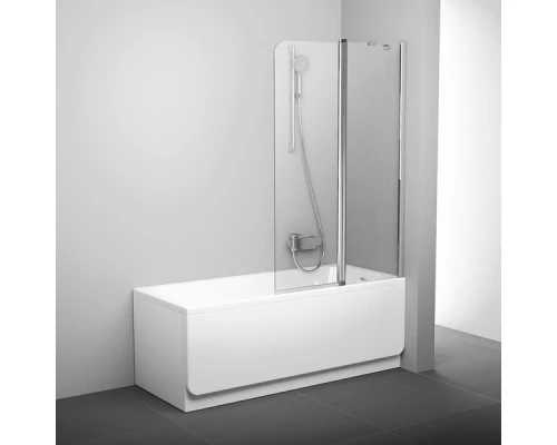 Шторка на ванну Ravak CVS2 100, левая/правая, профиль сатин/блестящий/белый, витраж транспарент