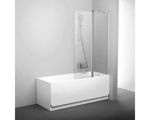 Шторка на ванну Ravak CVS2 100, левая/правая, профиль сатин/блестящий/белый, витраж транспарент