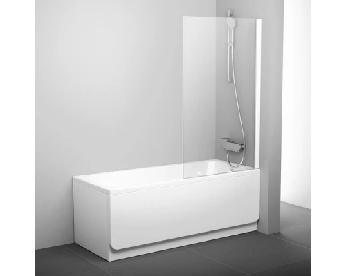 Шторка для ванны Ravak PVS1-80, 80 х 140 см, профиль белый, витраж транспарент, 79840100Z1