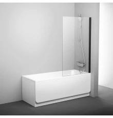 Шторка для ванны Ravak PVS1-80, 80 х 140 см, профиль черный, витраж транспарент, 79840300Z1