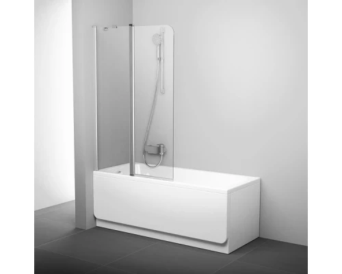 Шторка на ванну Ravak CVS2 100, левая/правая, профиль сатин/блестящий/белый, витраж транспарент