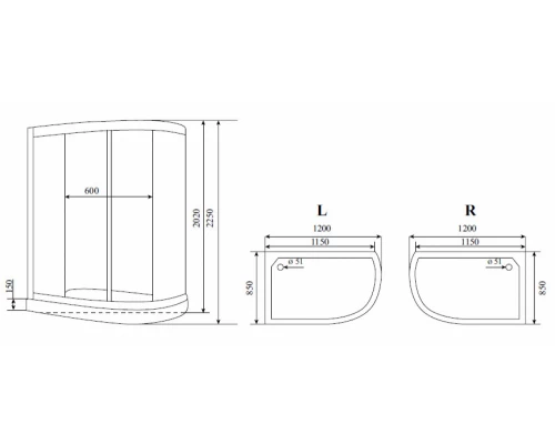 Душевая кабина Timo Standart Т-6602 Silver L/R 120 x 85 см, с крышей, с гидрозатвором, хром