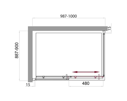 Душевой уголок BelBagno Uno 100 х 90 см, дверь раздвижная, стекло прозрачное, хром, UNO-AH-1-100/90-C-Cr