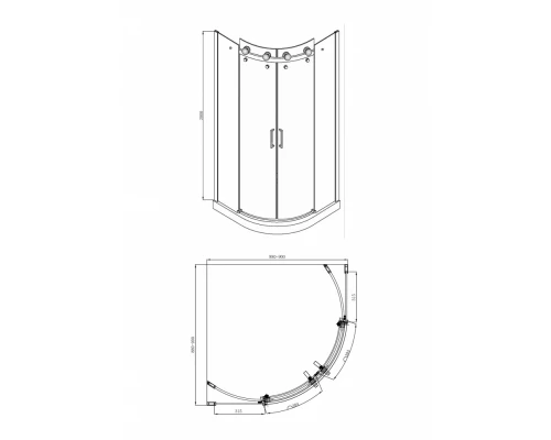 Душевой уголок Bravat Wave BS090.1202S, 90 x 90 x 200 см, двери раздвижные, стекло прозрачное, хром