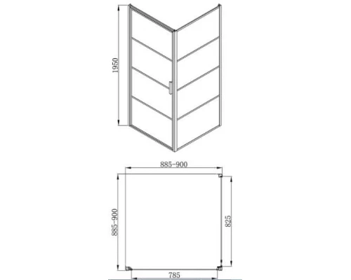 Душевой уголок Bravat Black Line BS090.2115B, 90 x 90 х 195 см, двери распашные, стекло прозрачное, черный