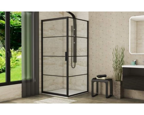 Душевой уголок Bravat Black Line BS090.2115B, 90 x 90 х 195 см, двери распашные, стекло прозрачное, черный