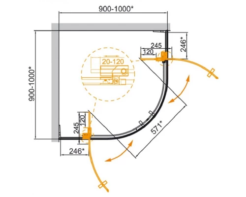Душевой уголок Cezares SLIDER-R-2-90/100-C-NERO, 90/100 х 90/100 х 195 см, профиль черный, стекло прозрачное