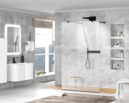 Душевое ограждение Cezares Liberta-L-2-110-C-Nero 110 x 195 см, стекло прозрачное, профиль черный