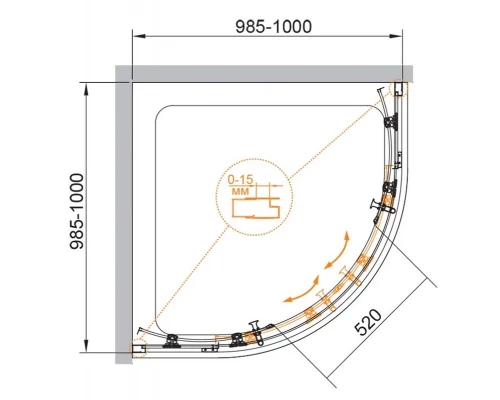 Душевой уголок Cezares 100 х 100 х 190 см, стекло прозрачное, профиль черный, ECO-O-R-2-100-C-NERO