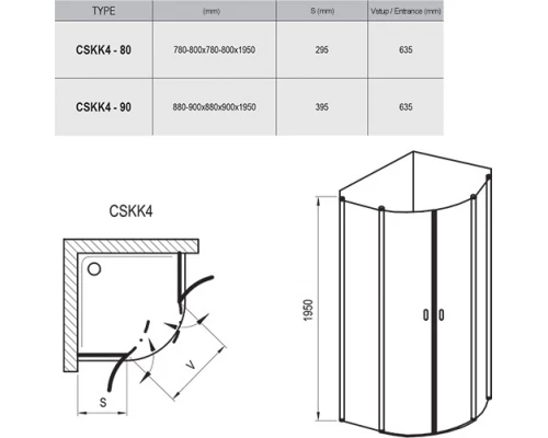 Душевой уголок Ravak CSKK4-80, профиль белый, витраж транспарент, 3Q140100Z1