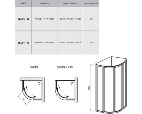 Душевой уголок Ravak Supernova SKCP4-80, профиль сатин, витраж грейп, 31140U00ZG
