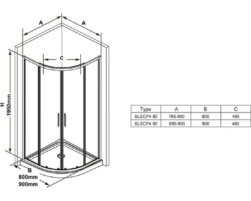 Душевой уголок Ravak Blix Slim BLSCP4-90, 90 х 90 см, профиль блестящий, витраж транспарент, X3BM70C00Z1