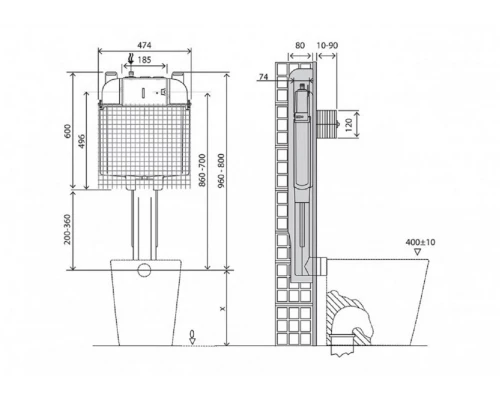 Бачок скрытого монтажа BelBagno CS для напольного унитаза, BB025-CS