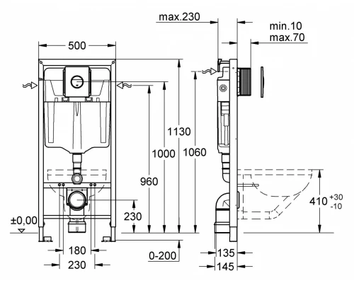 Инсталляция Grohe Rapid SL 38813001 для подвесного унитаза в комплекте с крепежом и кнопкой