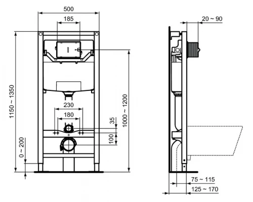 Инсталляция Ideal Standard Prosys 120 P для подвесного унитаза, R027767