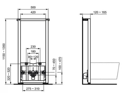 Инсталляция Ideal Standard Prosys для монтажа подвесного биде, серый, R016267