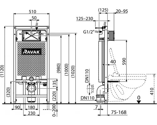 Инсталляция Ravak для подвесного унитаза  G II, X01703