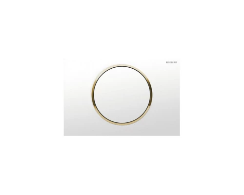 Клавиша Geberit Sigma Type 10 115.758.KK.5, одинарный смыв, рамка-белая/кнопка-белая/кольцо-золото