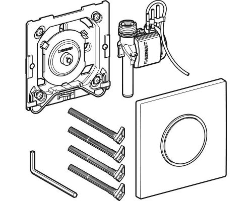Ручной пневмопривод Geberit Type 10 для писсуара, клавиша и кольцо - хром матовый, панель - белая, 116.015.KL.1