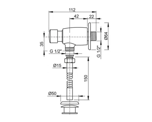 Смывное устройство для писсуаров AlcaPlast ATS001 кнопочный вентиль