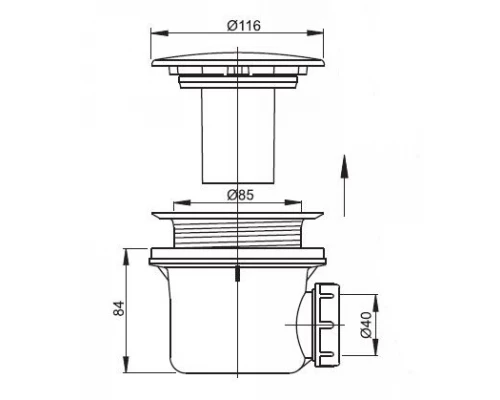 Сифон для душевого поддона Alcaplast A49K d90, металл Lux