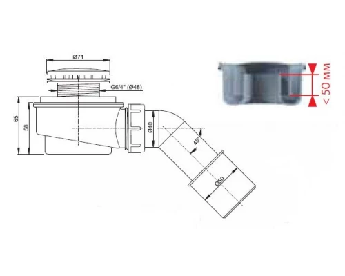 Выпускной комплект для душевого поддона Alcaplast A471CR d50, хромированный пластик