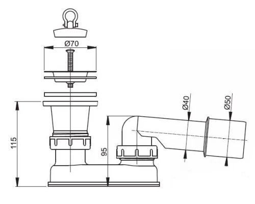 Выпускной комплект для душевого поддона Alcaplast A461 d50, с гидрозатвором