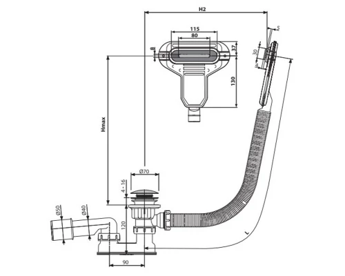 Слив-перелив AlcaPlast A516CKM Click/Clack с плоским переливом, хром