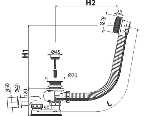 Слив-перелив AlcaPlast A55BLACK-100, черный матовый
