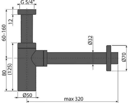 Сифон для раковины AlcaPlast A400BLACK DN32 Design цельнометаллический, цвет - черный матовый