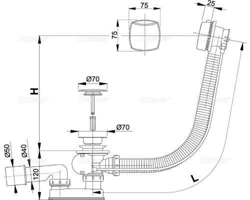 Слив-перелив Alcaplast A51CRM, полуавтомат, хром