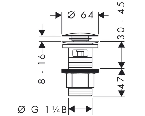 Донный клапан Hansgrohe 50105000 Push-open для раковины, с переливом, хром