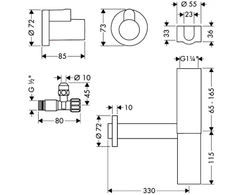 Сифон для раковины и угловые вентили Hansgrohe Flowstar 52120000, хром, ø32