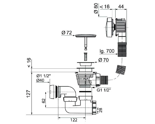 Слив-перелив Jacob Delafon E6D159-CP, 70 см