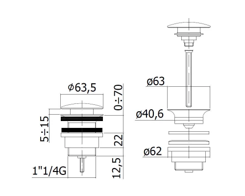 Донный клапан Paffoni, автоматический клик-клак, цвет стальной, ZSCA050ST