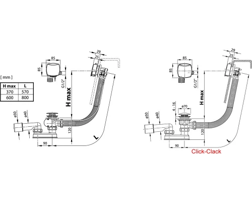 Слив-перелив для ванны Ravak с заполнением, 57 см, квадратный, хром, X01438