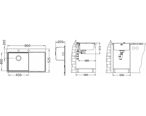 Мойка кухонная Alveus Pure 50 SAT-90 860 x 525 левая/правая (1103652/1103653)