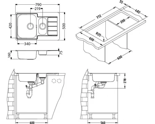 Мойка кухонная Alveus LINE 70 SAT-90 790 x 500 1065684