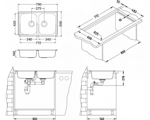 Мойка кухонная Alveus LINE 90 SAT-90 790 x 500 1066751